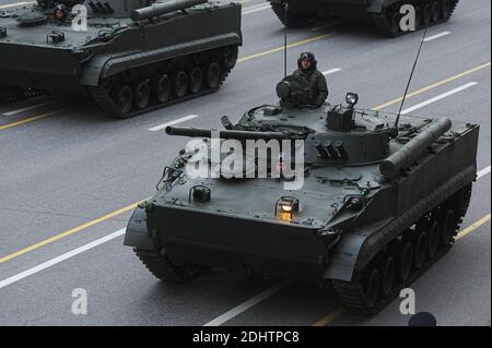 Moscow, Russia. 28th Apr, 2016. Russian infantry fighting vehicle BMP-3 seen during the Rehearsal.Military equipment on Tverskaya Street before moving towards Red Square for a rehearsal for the Victory Day parade in central Moscow. Credit: Alexander Sayganov/SOPA Images/ZUMA Wire/Alamy Live News Stock Photo