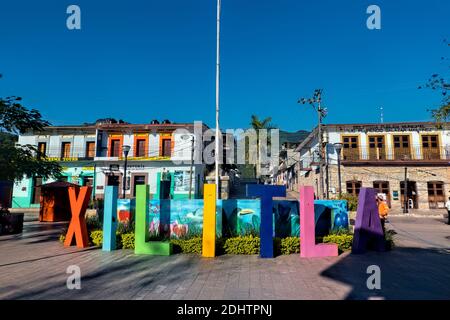 The main plaza in charming Xilitla, San Luis Potosi, Mexico Stock Photo