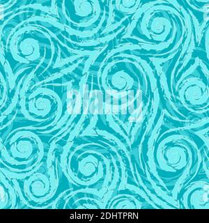 Turquoise smooth lines corners and spirals with torn edges on a turquoise background vector seamless pattern.Abstract texture drawing ice on glass Stock Vector