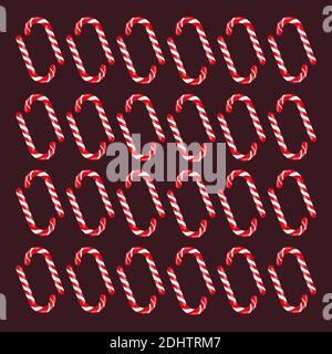 Red and white striped Candy Canes on a chocolate background vector illustration. Stock Vector