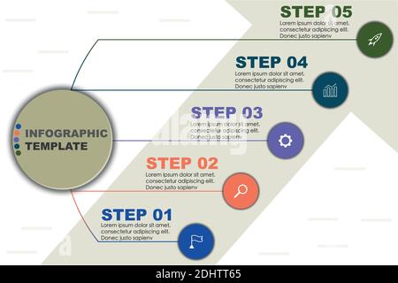 Vector wizard infographic template with 5 steps of business planning. Editable marketing and seo brochure Stock Vector