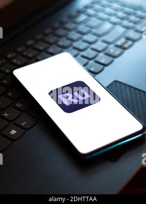 Assam, india - November 29, 2020 : Adobe rush logo on phone screen stock image. Stock Photo