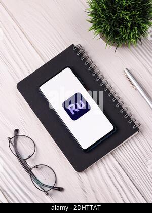 Assam, india - November 29, 2020 : Adobe rush logo on phone screen stock image. Stock Photo