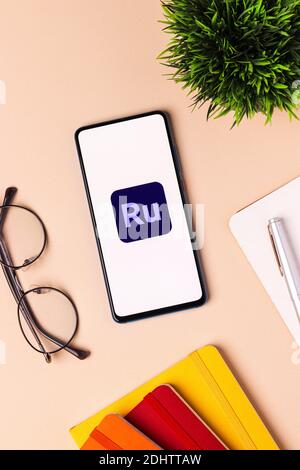 Assam, india - November 29, 2020 : Adobe rush logo on phone screen stock image. Stock Photo
