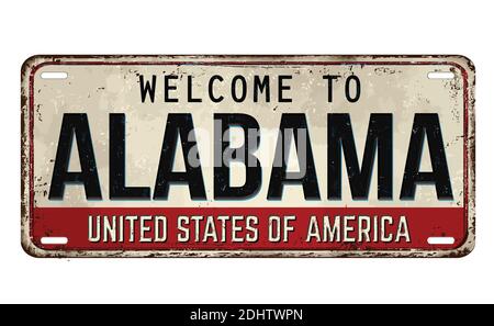 Welcome to Alabama vintage rusty metal plate on a white background, vector illustration Stock Vector