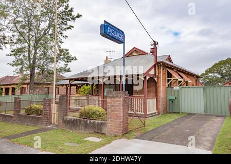 The Federation built, steel skillion roof Police Station, lock up and residence in the New South Wales regional town of Wingham, Australia