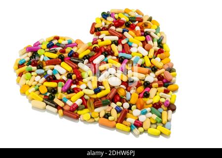 Verschiedene Tabletten in Herzform , Kosten, Geld, Euro, Gesundheitswesen, Krankenhasse, Medizin, Pillen, Herz, Herzform, Stock Photo