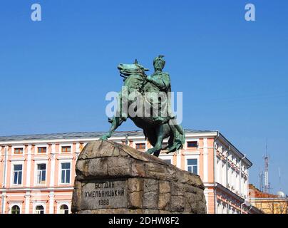 Historic monument to Hetman Bogdan Khmelnitsky on Sofia square in Kiev, Ukraine Stock Photo