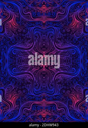 Vintage psychedelic shamanic bright surreal fractal background, isolated on black. Stock Vector