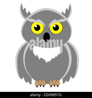 Serious and intelligent bird owl gray color isolated on white background. Stock Vector