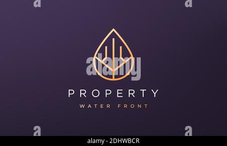 property and water logo concept in a minimal and modern style Stock Vector