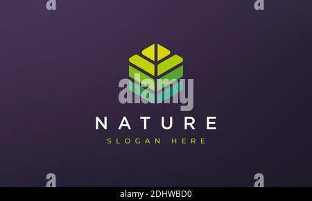 abstract hexagon leaf geometry logo concept in simple dan modern shape Stock Vector