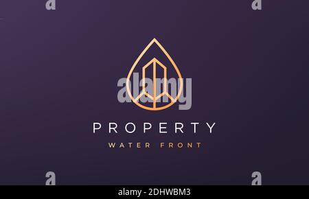 property and water logo concept in a minimal and modern style Stock Vector