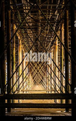Underneath the Grand Pier at Weston super Mare in Somerset UK Stock Photo