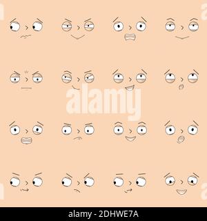 Set with different expressive emotions - Vector illustration Stock Vector