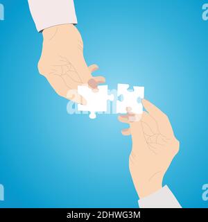 Hands folded puzzle concept isolated on blue background - Vector illustration Stock Vector