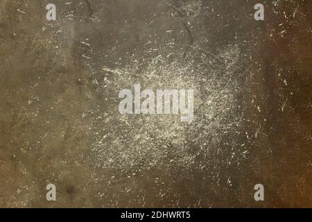 Abstract landscape of metallic surface with scratches and white spots of paint and rust. Artistic texture background. Stock Photo