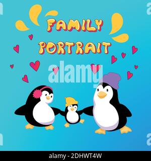 Family Portrait of Cartoon Penguins Stock Vector
