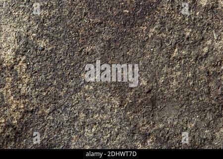 Fragments and dust of sand, gravel, and wood compressed as a dirty, worn, and burn background texture. Stock Photo