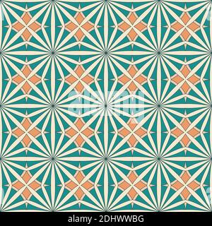 Ethnic seamless vector pattern. Green and orange geometric flower. Can be used for design of fabric, covers, wallpapers, tiles. Stock Vector