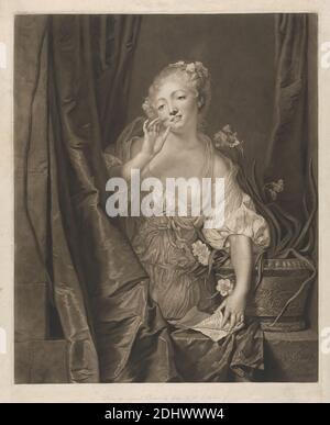 La Baiser Envoye, Print made by Charles Turner, 1774–1857, British, after Jean Baptiste Greuze, 1725–1805, French, 1807, Mezzotint on medium, slighlty textured, cream laid paper, Sheet: 21 1/2 × 17 13/16 inches (54.6 × 45.2 cm) and Image: 19 1/4 × 15 3/4 inches (48.9 × 40 cm Stock Photo