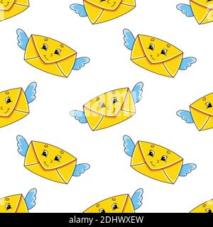 Colored cartoon seamless pattern. Cartoon style. Valentine's Day. Hand drawn. Vector illustration isolated on white background. Stock Vector