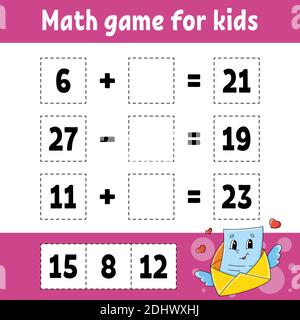 Math game for kids. Education developing worksheet. Activity page with pictures. Game for children. Valentine's Day. Color isolated vector illustratio Stock Vector