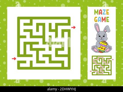 Square maze. Game for kids. Puzzle for children. Happy character. Labyrinth conundrum. Color vector illustration. Find the right path. With answer. Is Stock Vector