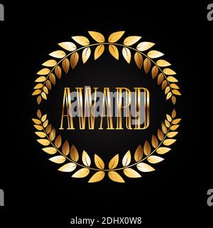 Golden Award Laurel Wreath isolated on dark background . Winner Leaf label, Symbol of Victory. Vector Illustration Stock Vector