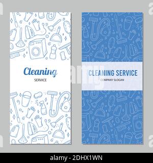 Hand drawn design of flyer for cleaning service. Doodle sketch style. Clean element drawn by digital brush-pen. Illustration for flyer, banner template. Stock Vector
