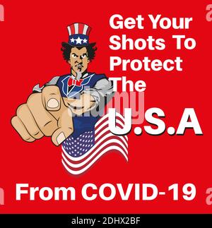 Get your Covid shots to protect the USA from COVID-19  Vector illustration Stock Vector