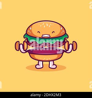cute burger doing exercise illustration Stock Vector