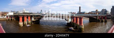 A panoramic view showing the construction of the new Blackfriars station across the Thames Stock Photo