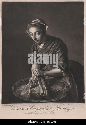 Domestick Employment Washing, Print made by Richard Houston, ca. 1721–1775, British, after Philippe Mercier, 1689 or 1691–1760, Franco-German, active in Britain (from 1716), undated, Mezzotint, Sheet: 12 1/8 x 9 3/4in. (30.8 x 24.8cm