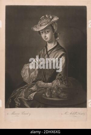 Lady taking tea, Print made by James McArdell, ca. 1729–1765, Irish, after Philippe Mercier, 1689 or 1691–1760, Franco-German, active in Britain (from 1716), undated, Mezzotint, figure study, genre subject, tea