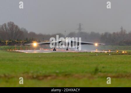 London Southend Airport, Essex, UK. 12th Dec, 2020. Avro Vulcan B2 bomber serial number XL426 was delivered to the Royal Air Force in 1962 and served through the Cold War as part of the nuclear deterrent and beyond until retirement in 1986, after which it was bought for display by an individual at Southend. After languishing for years it was taken on by the Vulcan Restoration Trust, a charity run by volunteers, who have restored it to ground running conditions. Today they held a rare high speed run down Southend’s runway Stock Photo