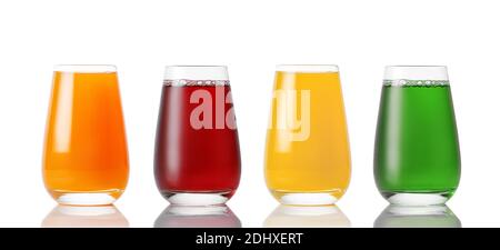 Set of glasses with different juices on a white background Stock Photo