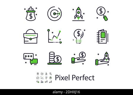 Modern linear startup icons in flat style Stock Vector