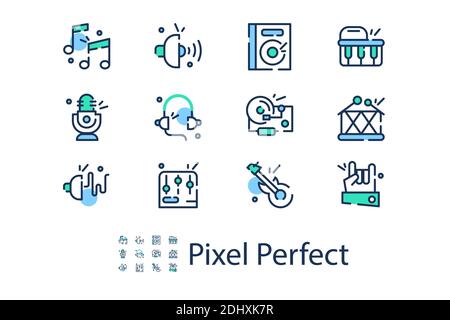 Linear icons on the theme of music in a flat style Stock Vector