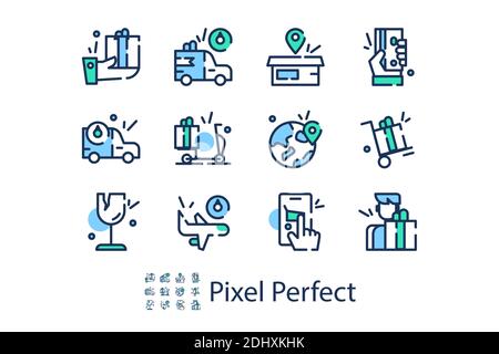 Linear icons on delivery theme in flat style Stock Vector