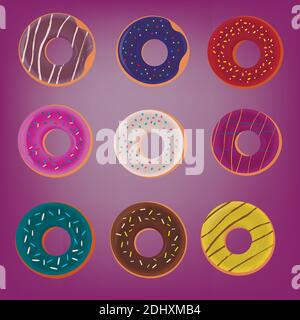 delicious sweet dessert donuts food with chocolate and cream Stock Vector