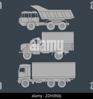 Set of sketched silhouettes of trucks. Simple icon Stock Vector