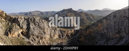 Aerial panoramic landscape view of Kourtaliotiko Gorge, Crete, Greece Stock Photo