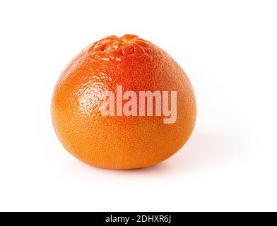Whole ripe orange pink grapefruit isolated on white background. Ingredient for fruit desserts. Tasty vegetarian food, slimming diet and vitamins. Stock Photo