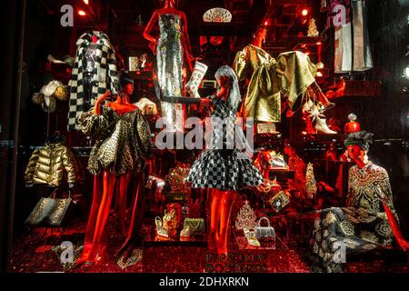 The window display for the upcoming Christmas holiday season at the Bergdorf Goodman department store on Fifth Ave. and 57th St. in midtown Manhattan. Stock Photo