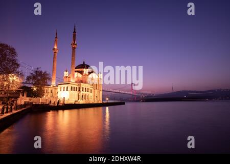 Ortakoy Buyuk Mecidiye Mosque in Istanbul City, Turkey Stock Photo