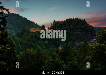 panoramic view of the ruined monastery in Oybin, Germany. Stock Photo