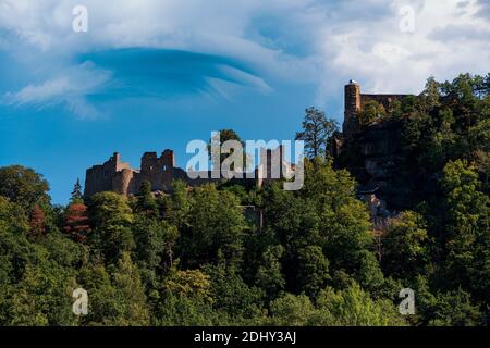 panoramic view of the ruined monastery in Oybin, Germany. Stock Photo