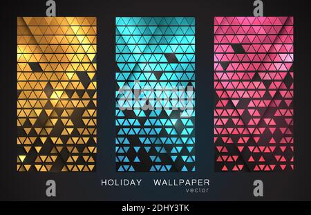 Vector Abstract golden triangle pattern background. Shiny gold mosaic Stock Vector