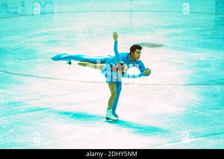 Ekaterina Gordeeva / Sergei Grinkov (URS) gold medalist competing in the pairs figure skating free skating at the 1988 Olympic Winter Games. Stock Photo
